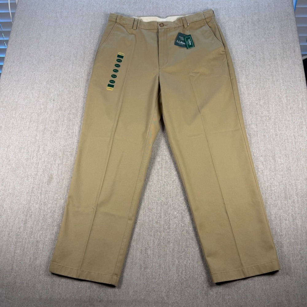 NWT LL Bean Chino Pants Mens 36x29 Tan Comfort Waist Wrinkle Resistant 245698
